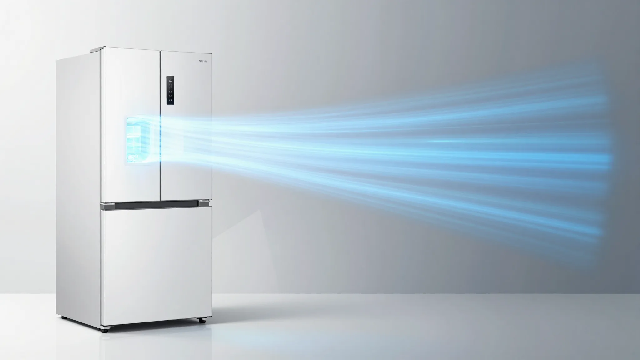 Vertical 3:4 infographic for a white tall refrigerator, No F...