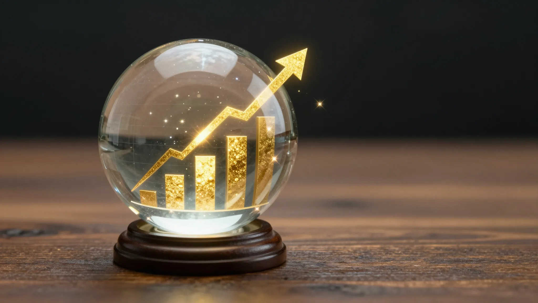 A magical crystal ball on a wooden table reflecting a bar ch...