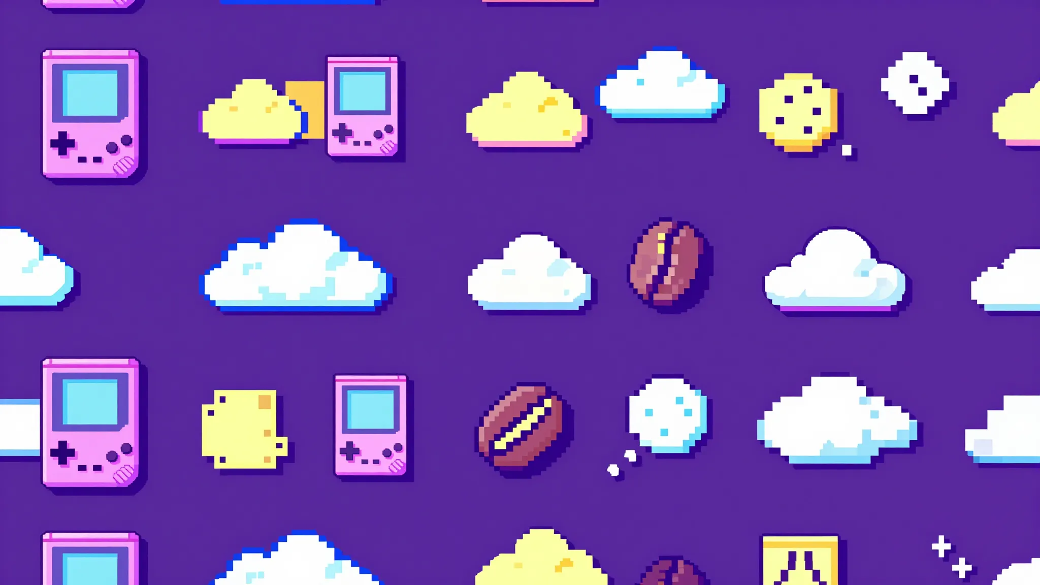 Seamless pattern background with 8-bit pixel art elements: r...