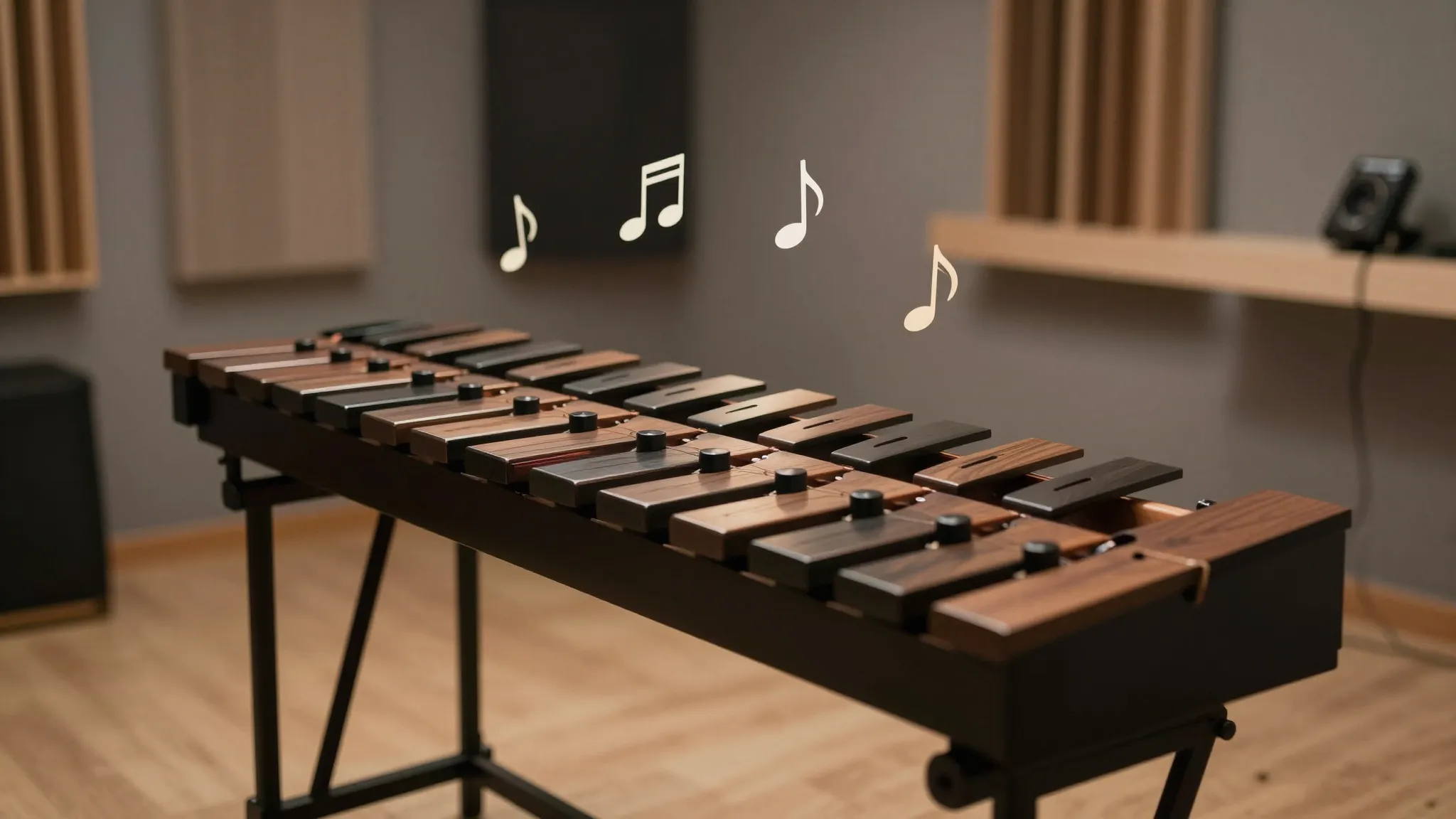A professional musical vibraphone standing in a modern cozy ...