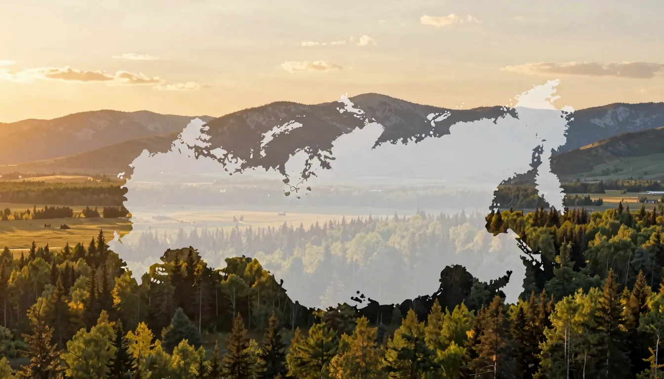 A powerful symbolic image of a Russian forest merging with m...
