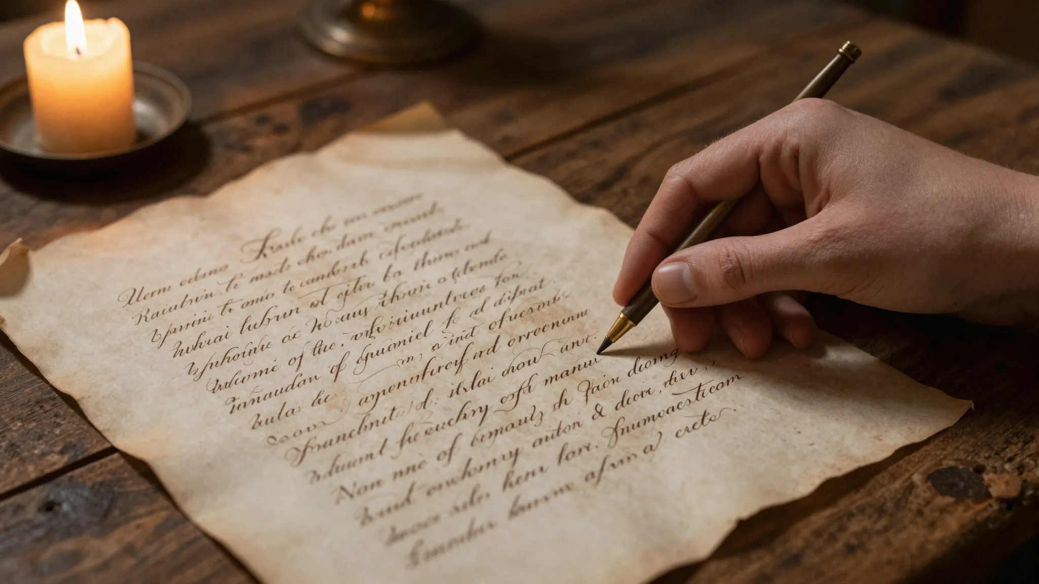 Close-up of a delicate hand holding a weathered piece of par...
