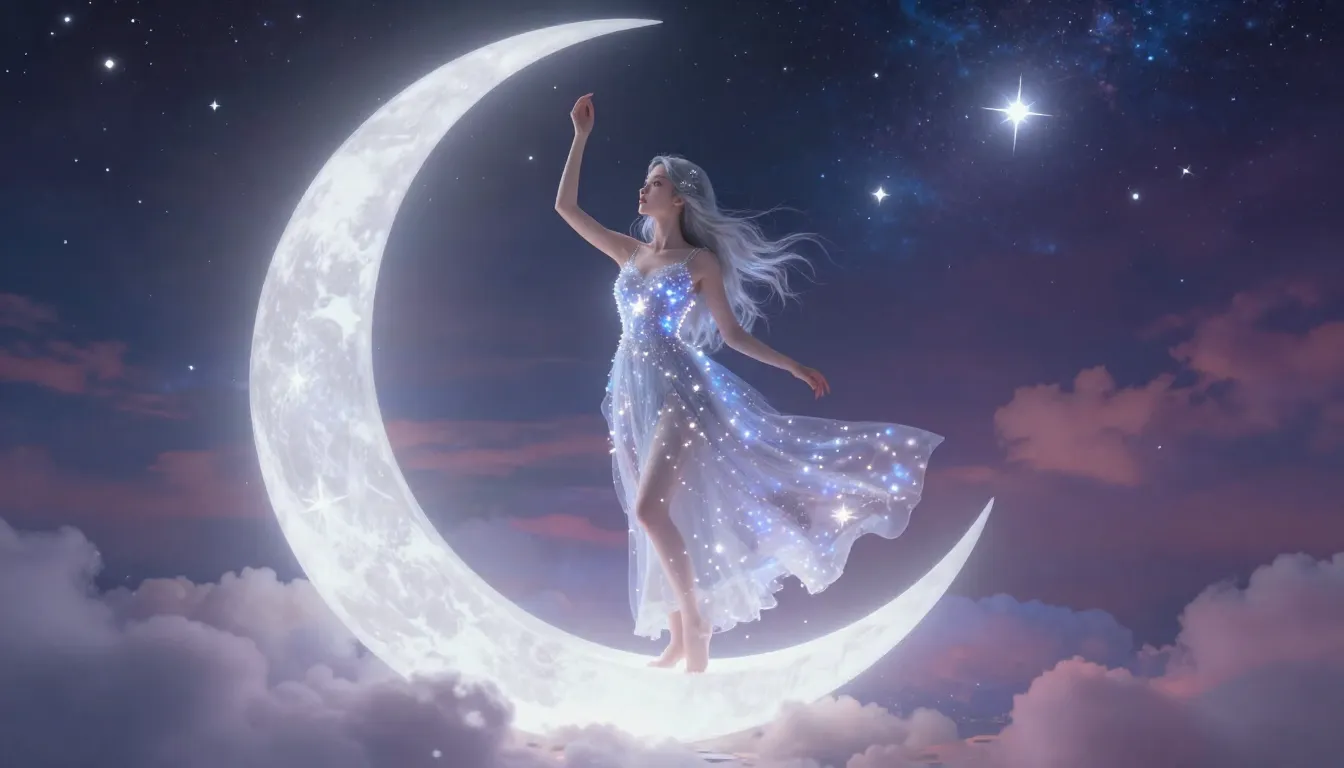 A beautiful personification of the Moon as a graceful woman ...