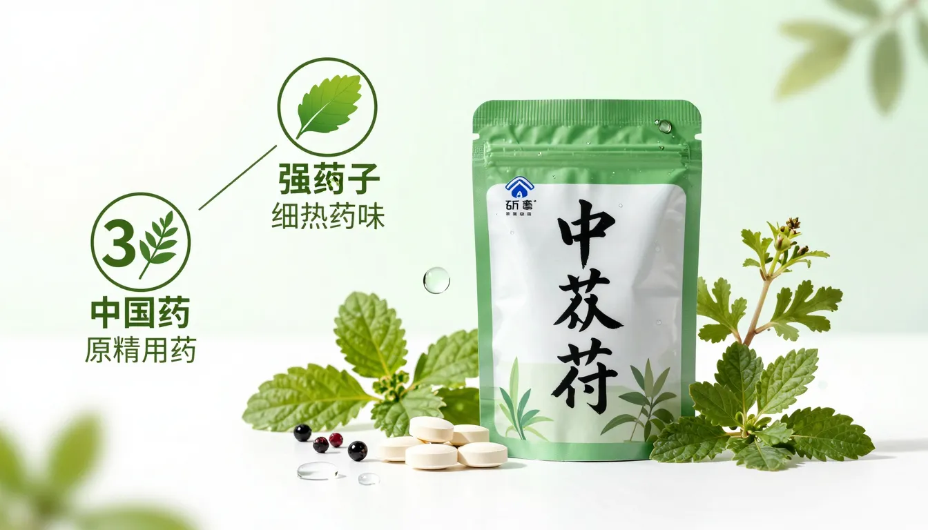 Infographic for Chinese herbal pills, green and white packag...
