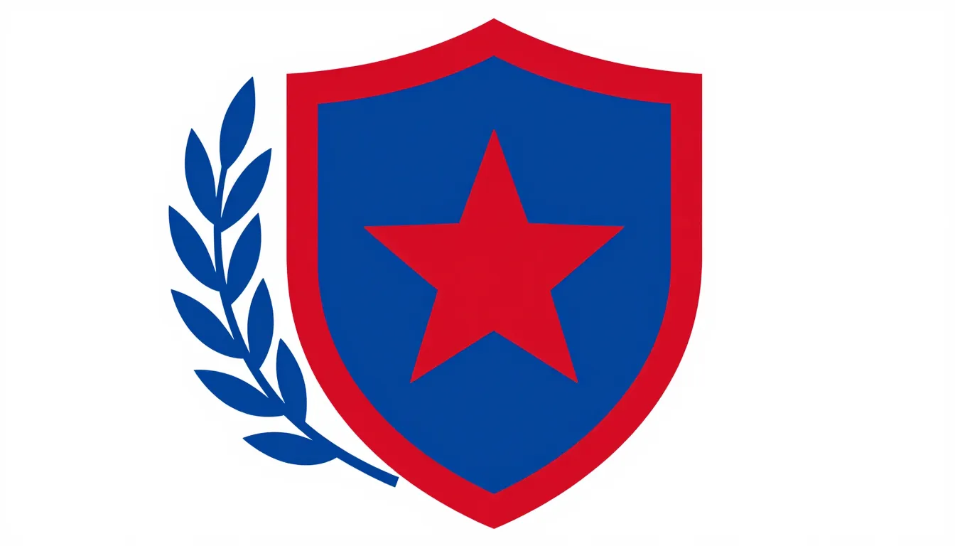 A symbolic shield with a star and a laurel branch, represent...