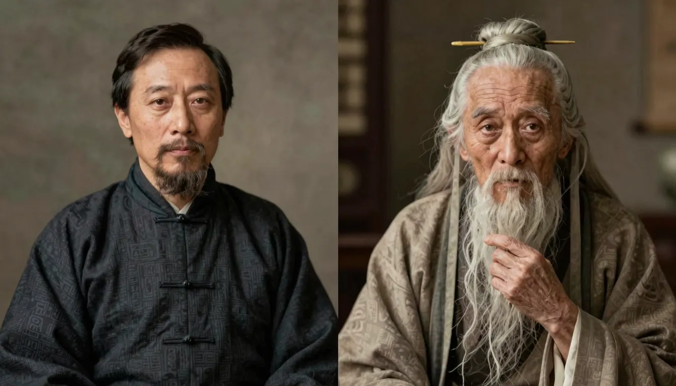 Side-by-side comparison of a man at different ages, 19th cen...