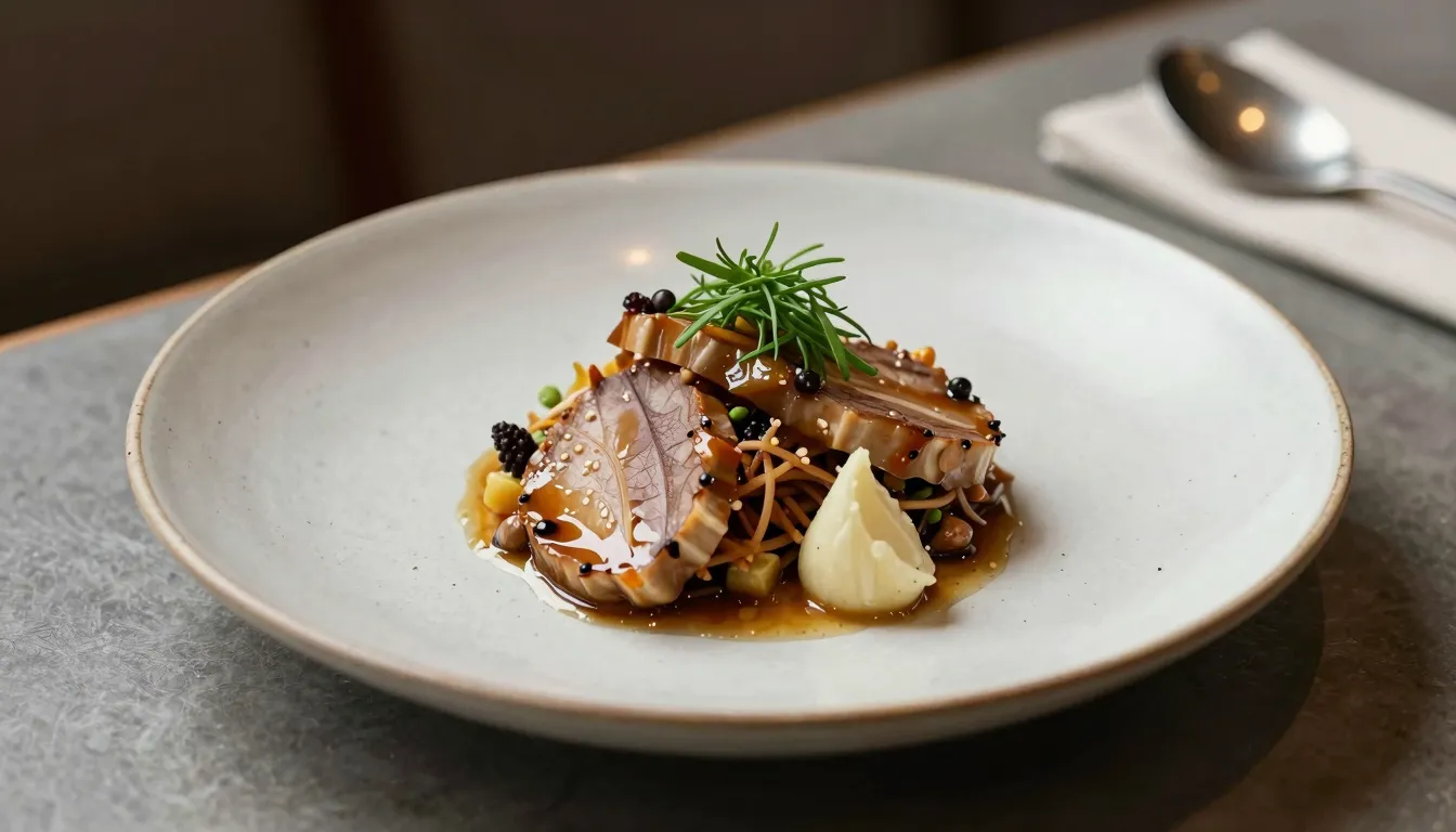 A gourmet traditional dish presented in a modern artistic wa...