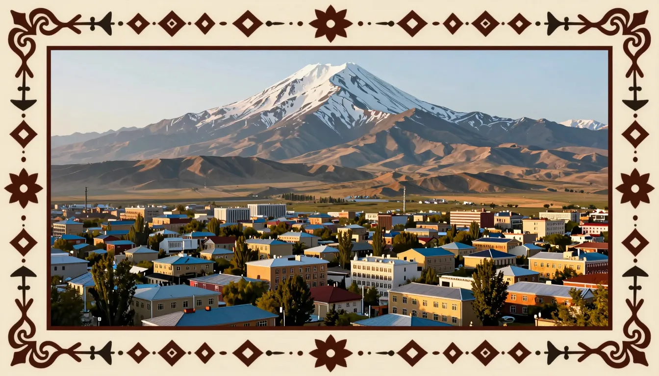 A beautiful landscape of Osh city with Sulaiman-Too mountain...