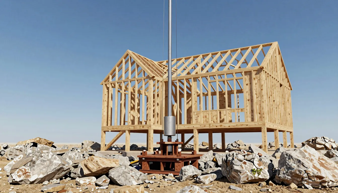 Detailed 3D render of a pile foundation being installed for ...