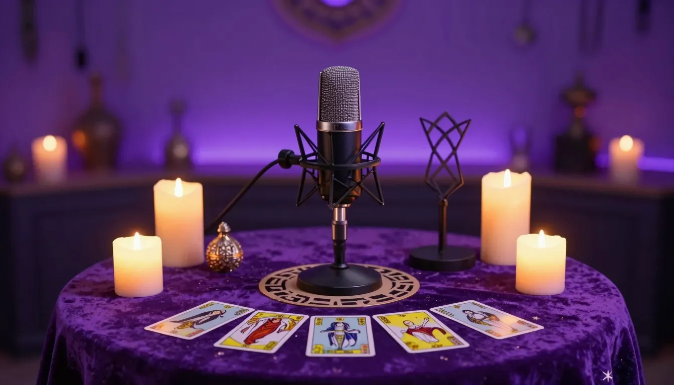 A professional and mystical YouTube studio setup for a clair...