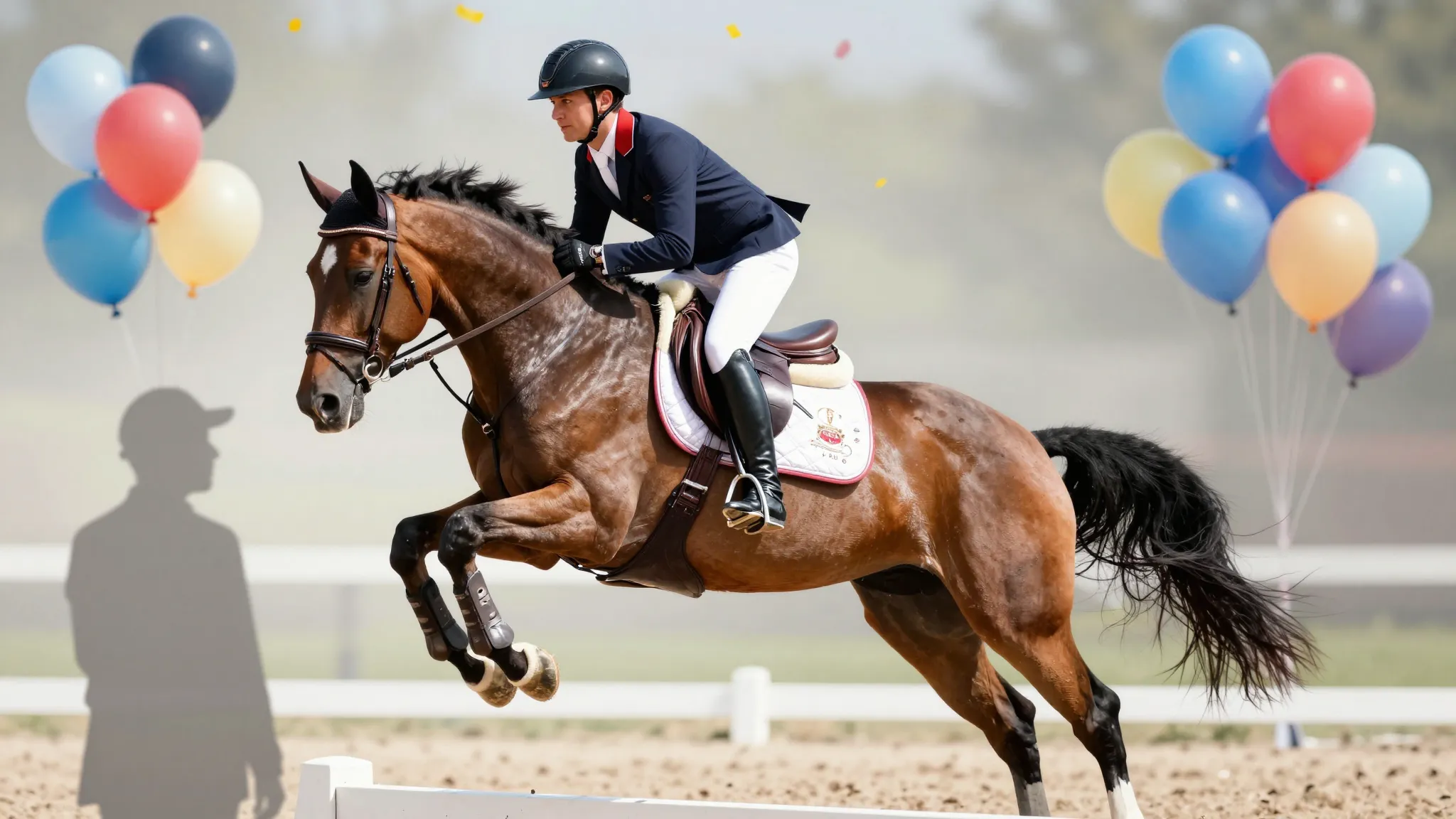 A festive and celebratory image featuring a horse and rider ...