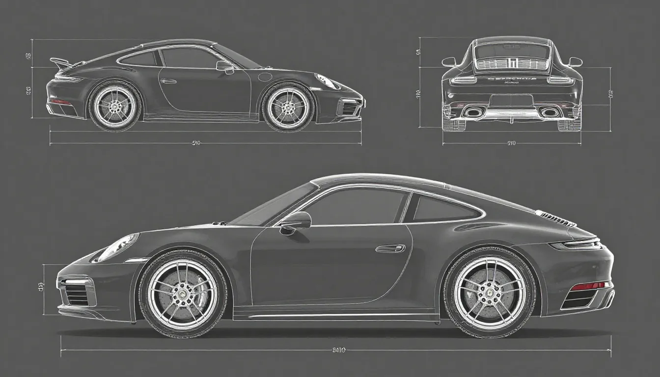 Professional technical blueprint of a Porsche 911 Carrera, i...