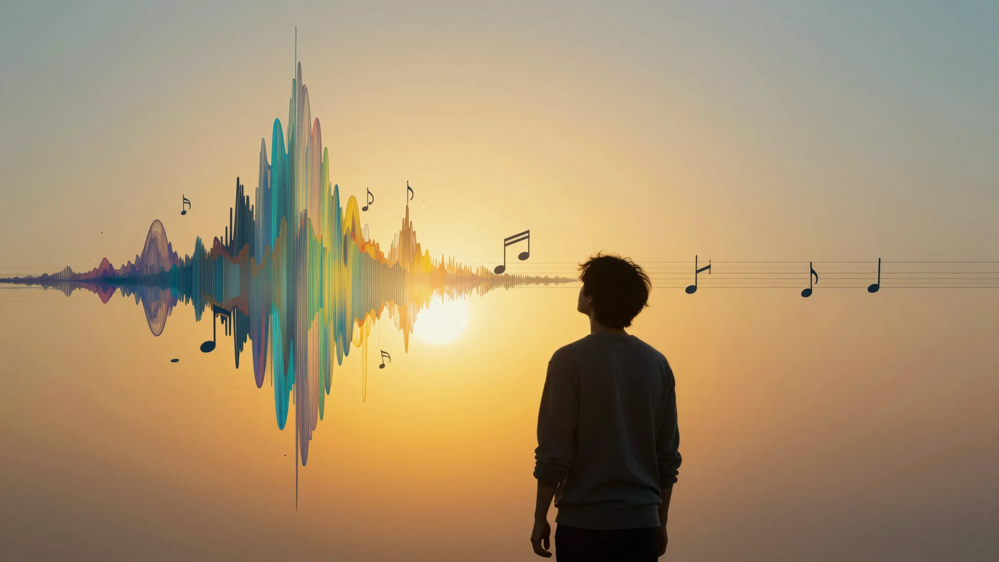 A creative person searching for the perfect sound, abstract ...