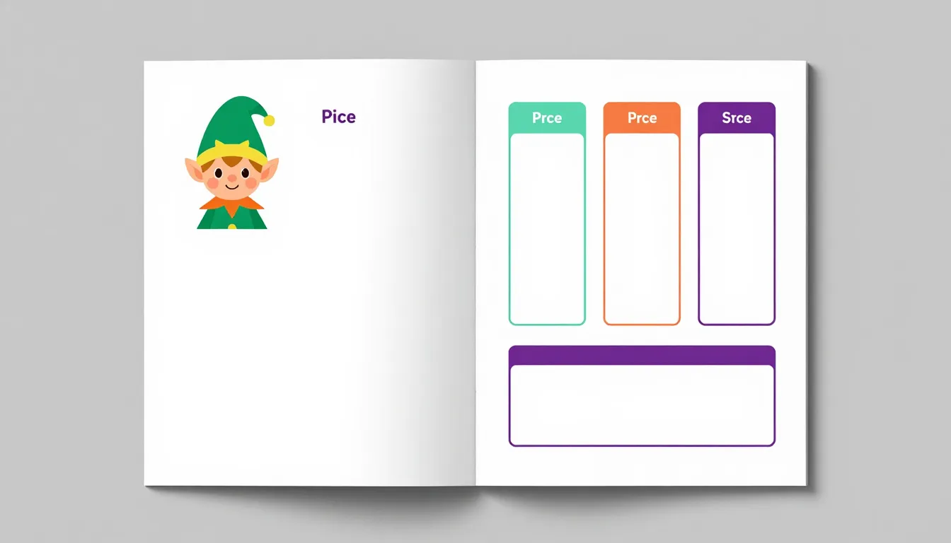 Flat 2D graphic design layout of a two-page spread for a pri...