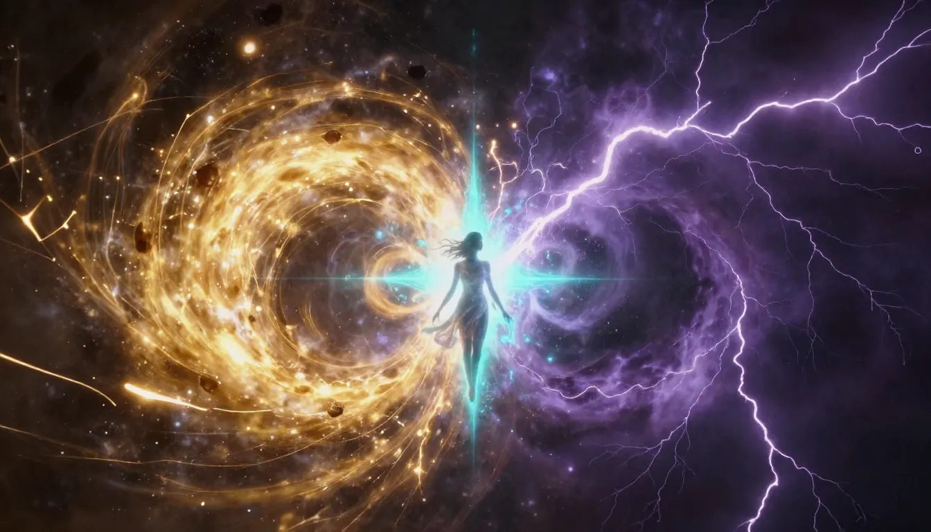 A powerful cosmic scene where two celestial forces collide: ...