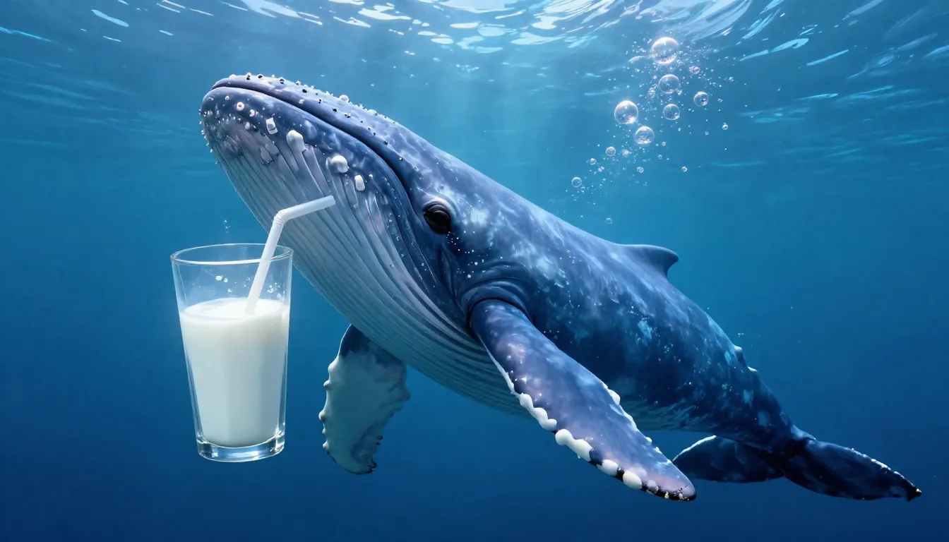 A giant friendly whale in the deep blue ocean, holding a hug...