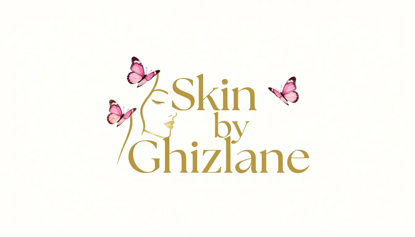 Minimalist luxury logo, 'Skin by Ghizlane' written in polish...