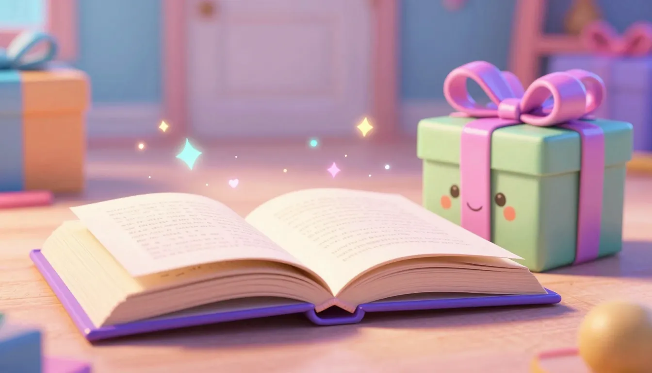 A thin, elegant storybook in a vibrant Pixar 3D animation st...