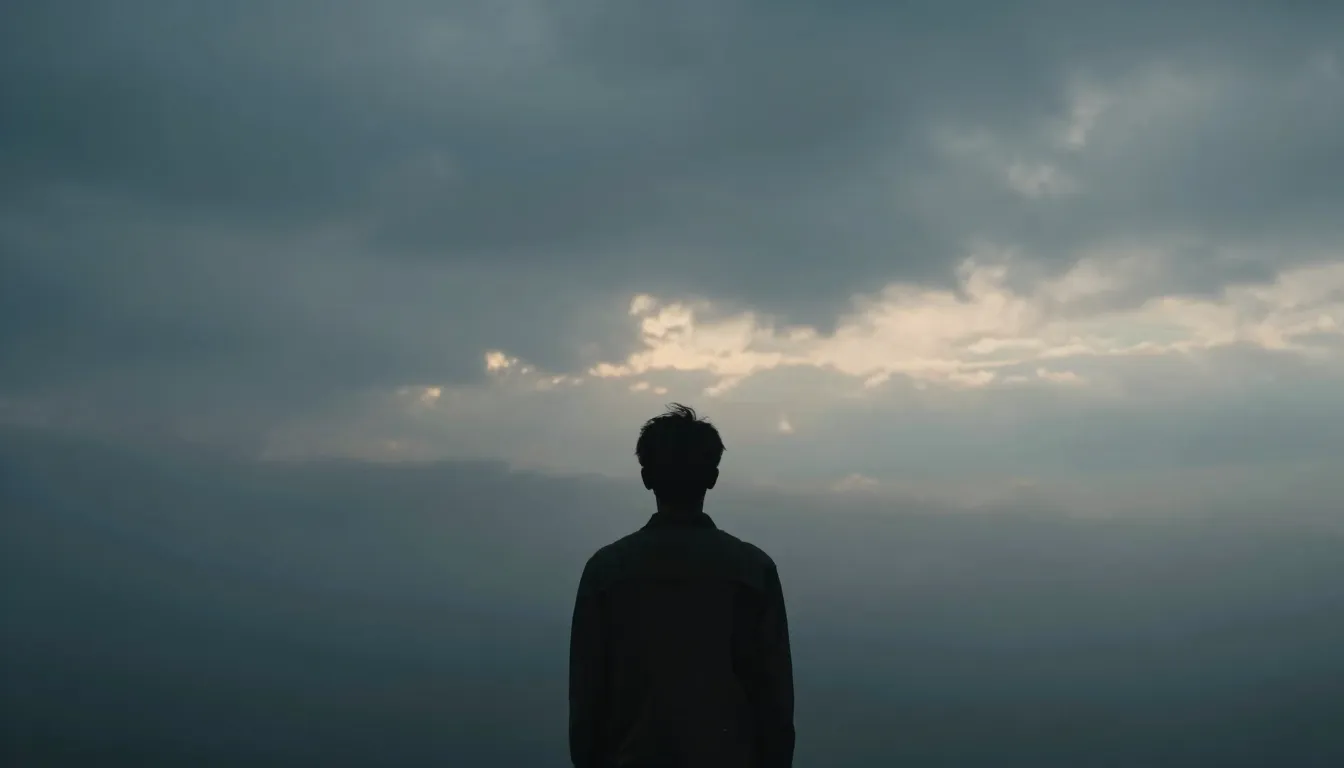 A cinematic and melancholic scene of a lonely silhouette loo...