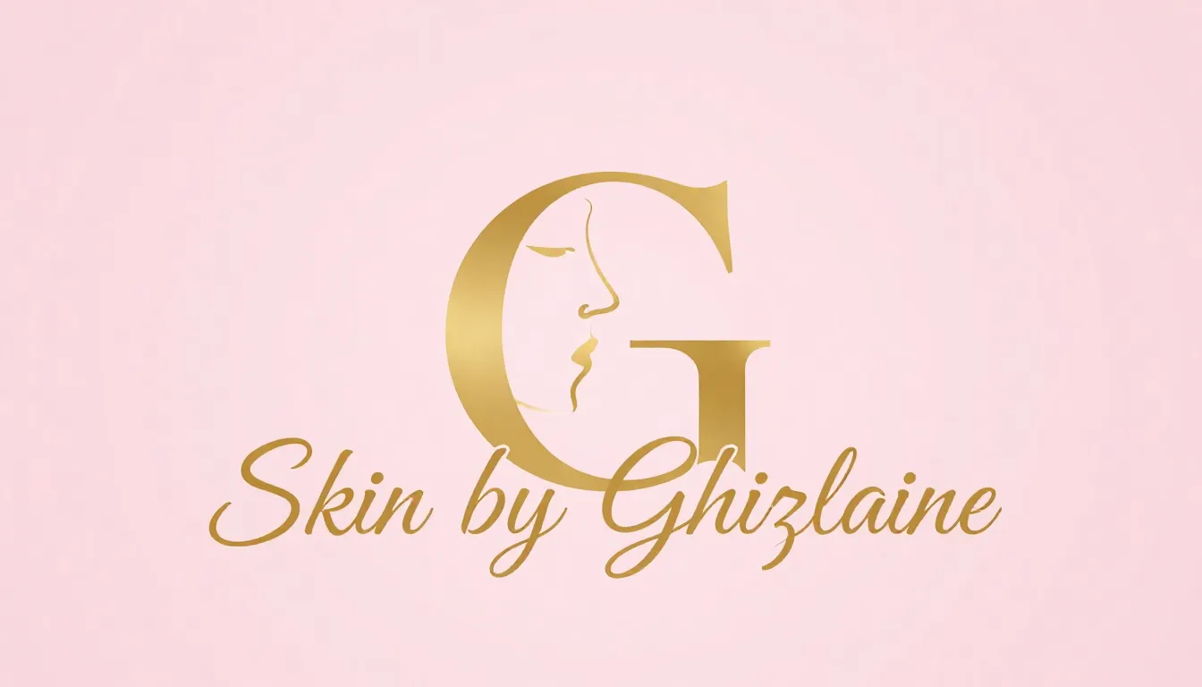 Branding logo 'Skin by Ghizlane', golden cursive font, femin...