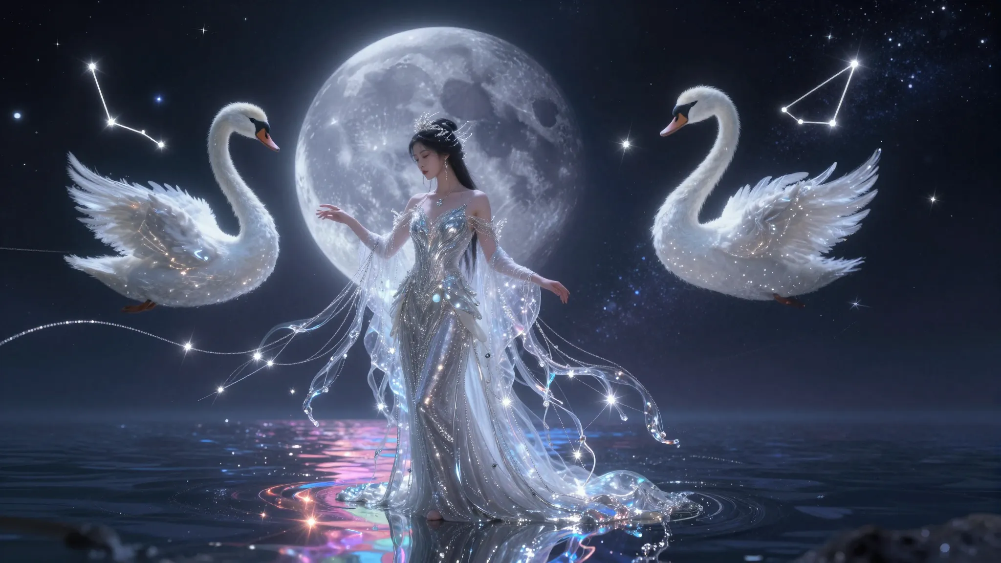 A stunning cinematic masterpiece of a Moon Goddess standing ...