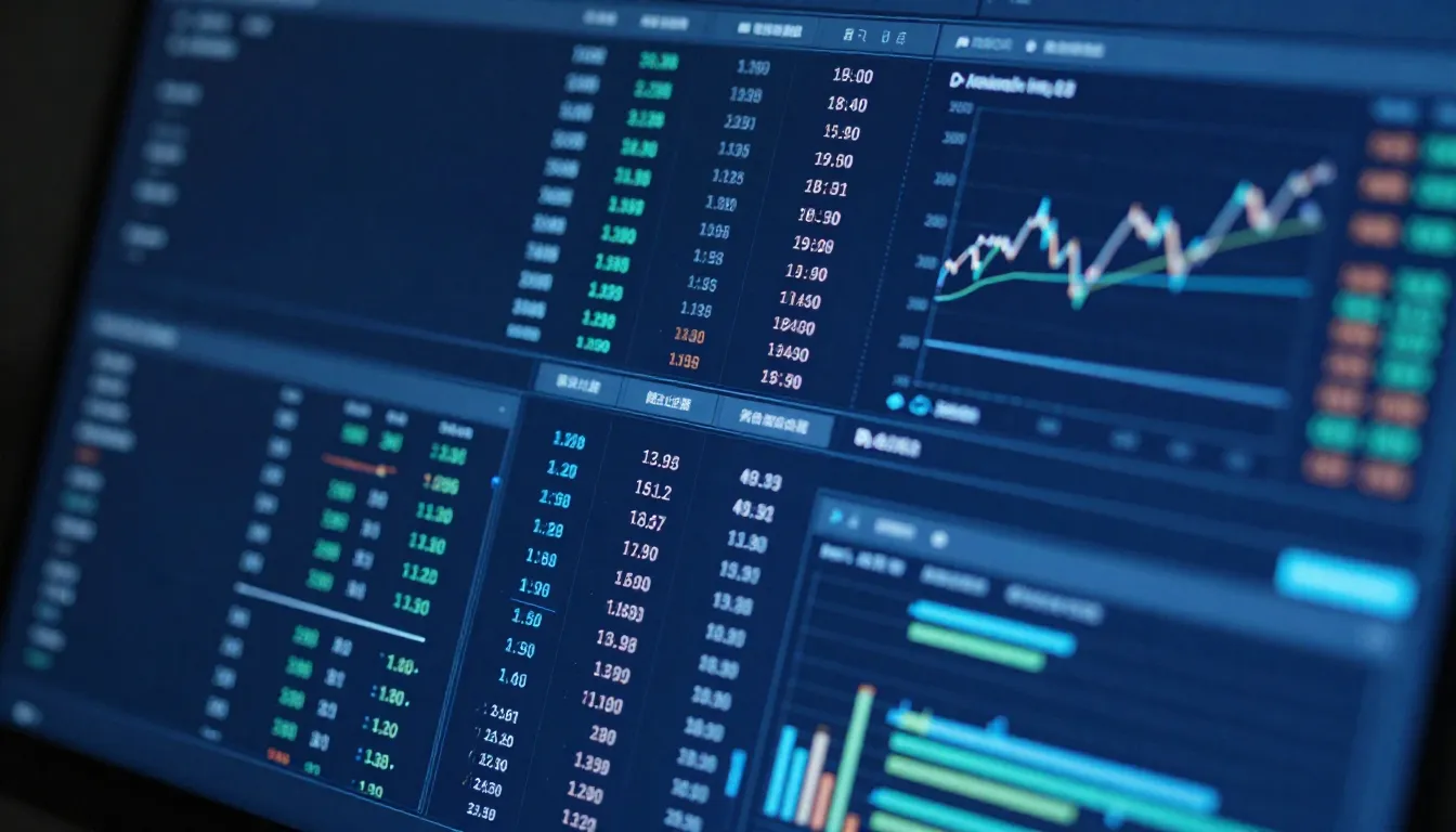 A close-up of a complex financial software interface with mu...