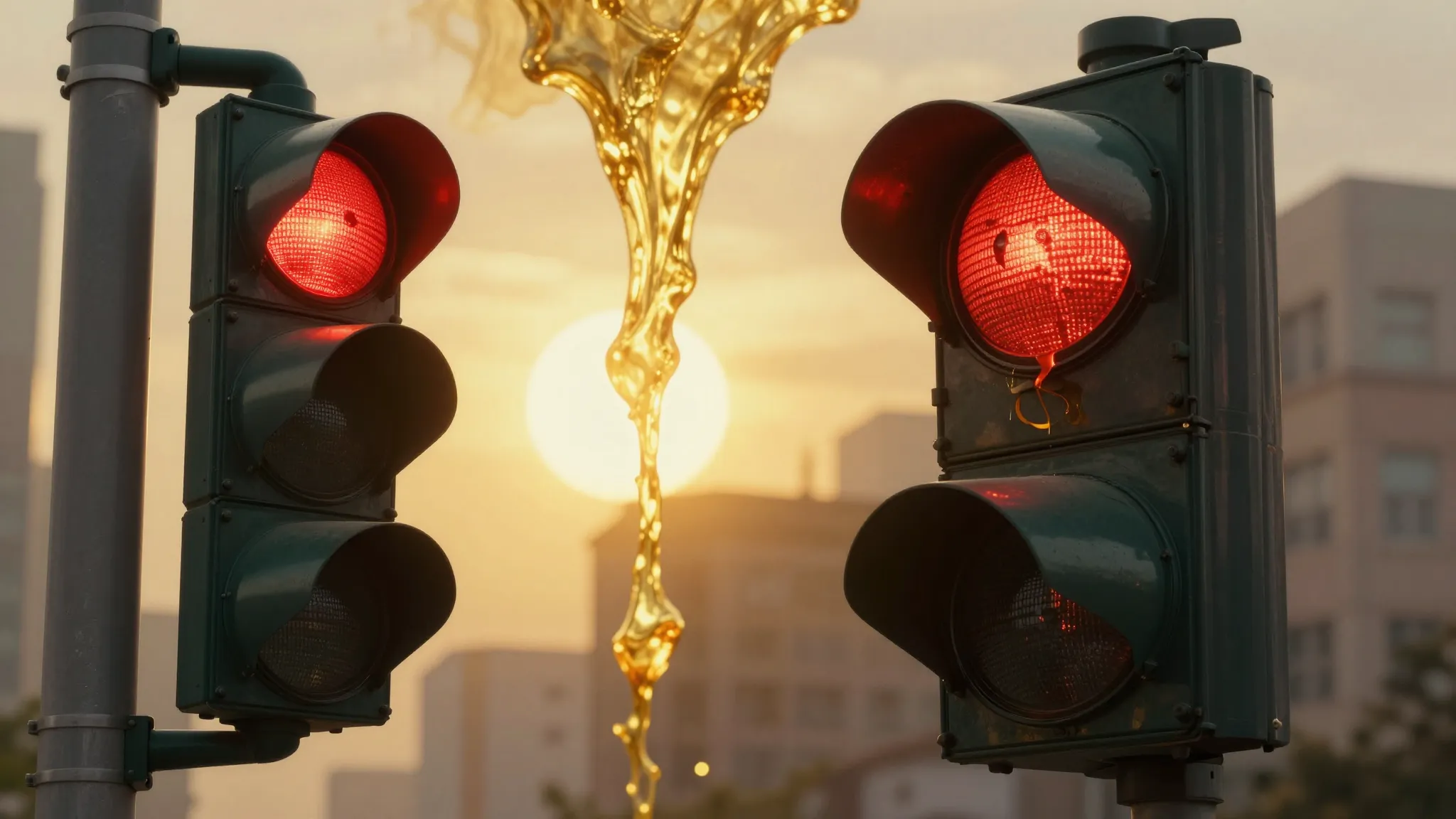 A close-up of a traffic light with a glowing red signal that...