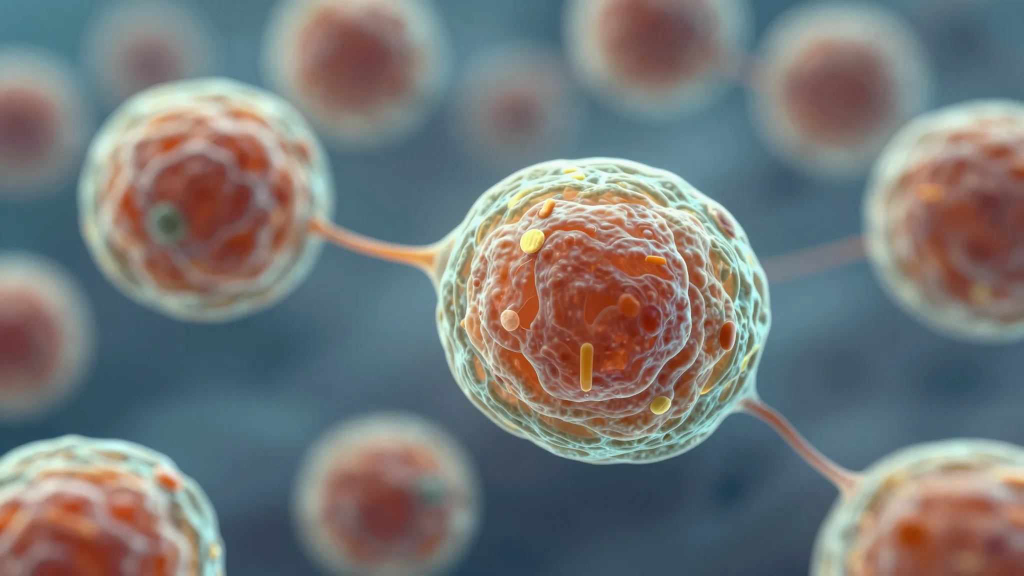 Microscopic view of mast cells releasing histamine, artistic...