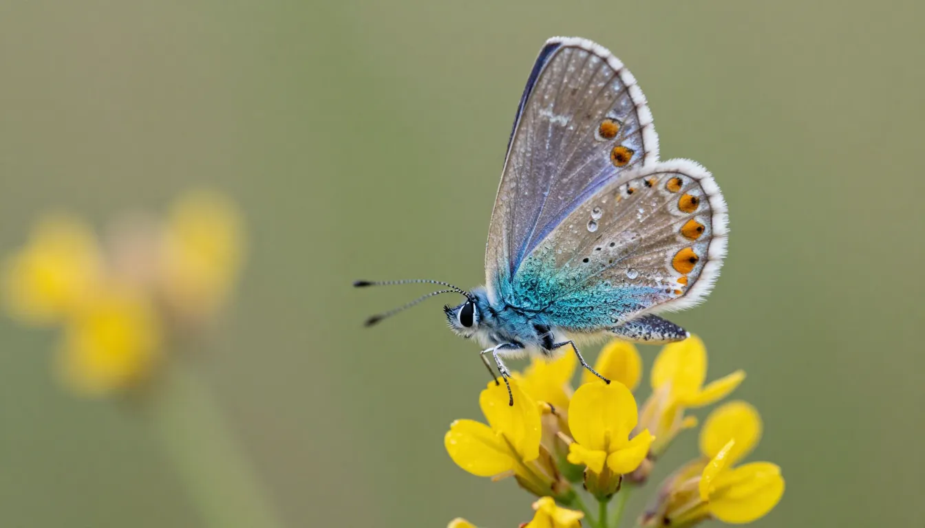 Extreme macro shot of a Common Blue butterfly on Vicia cracc...