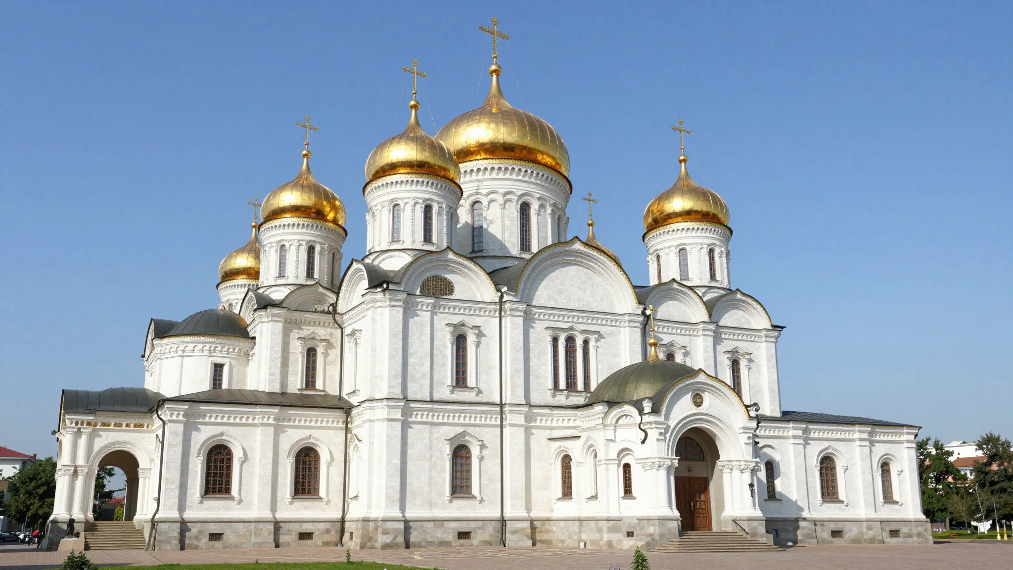 Architectural 3D visualization of a white stone orthodox cat...