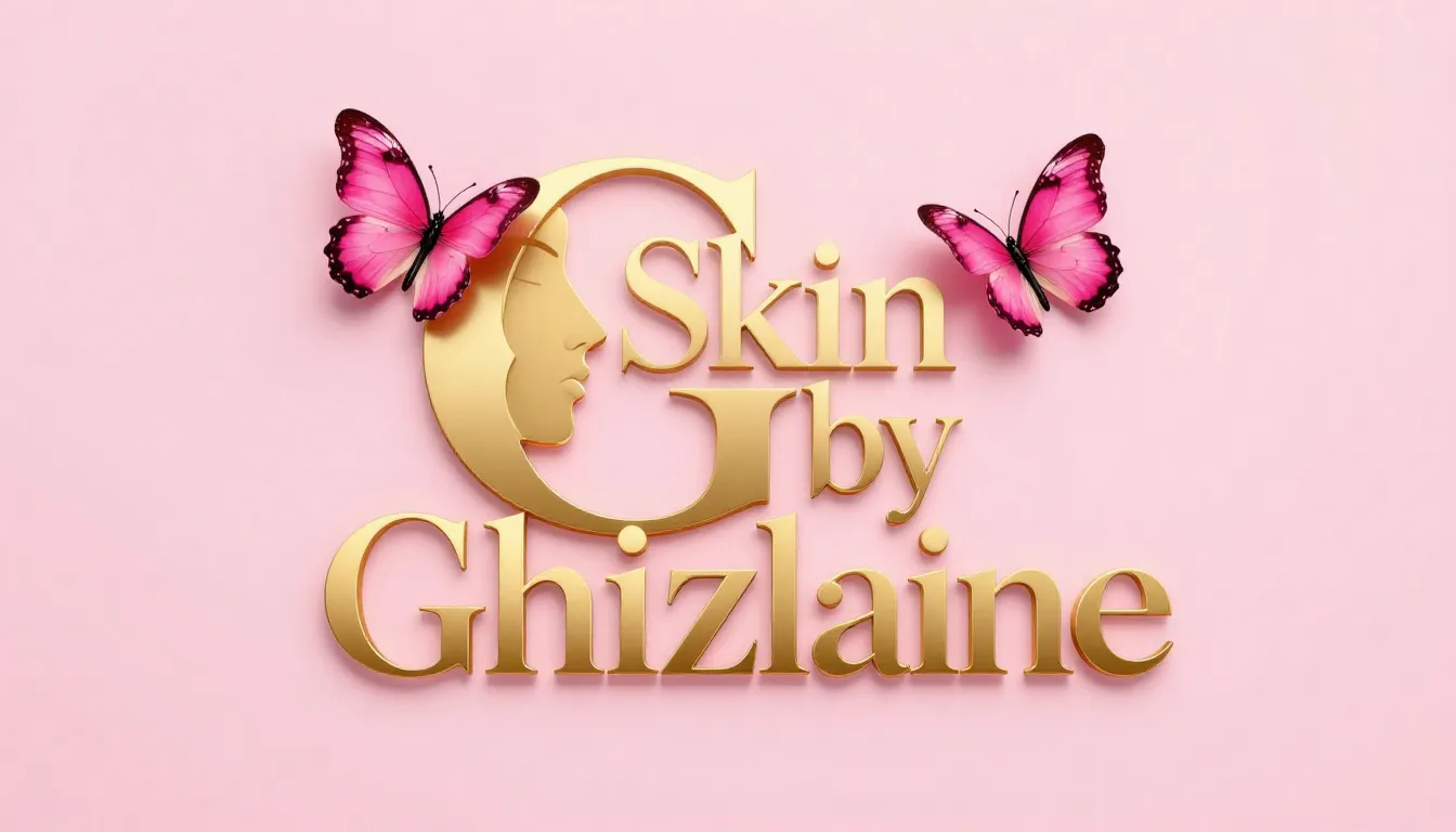 Luxury brand logo 'Skin by Ghizlane', golden serif font, cre...