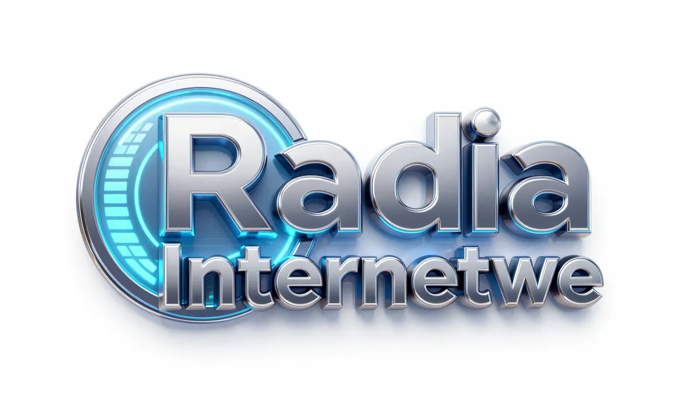 A futuristic 3D logo concept for 'Radia Internetowe', featur...