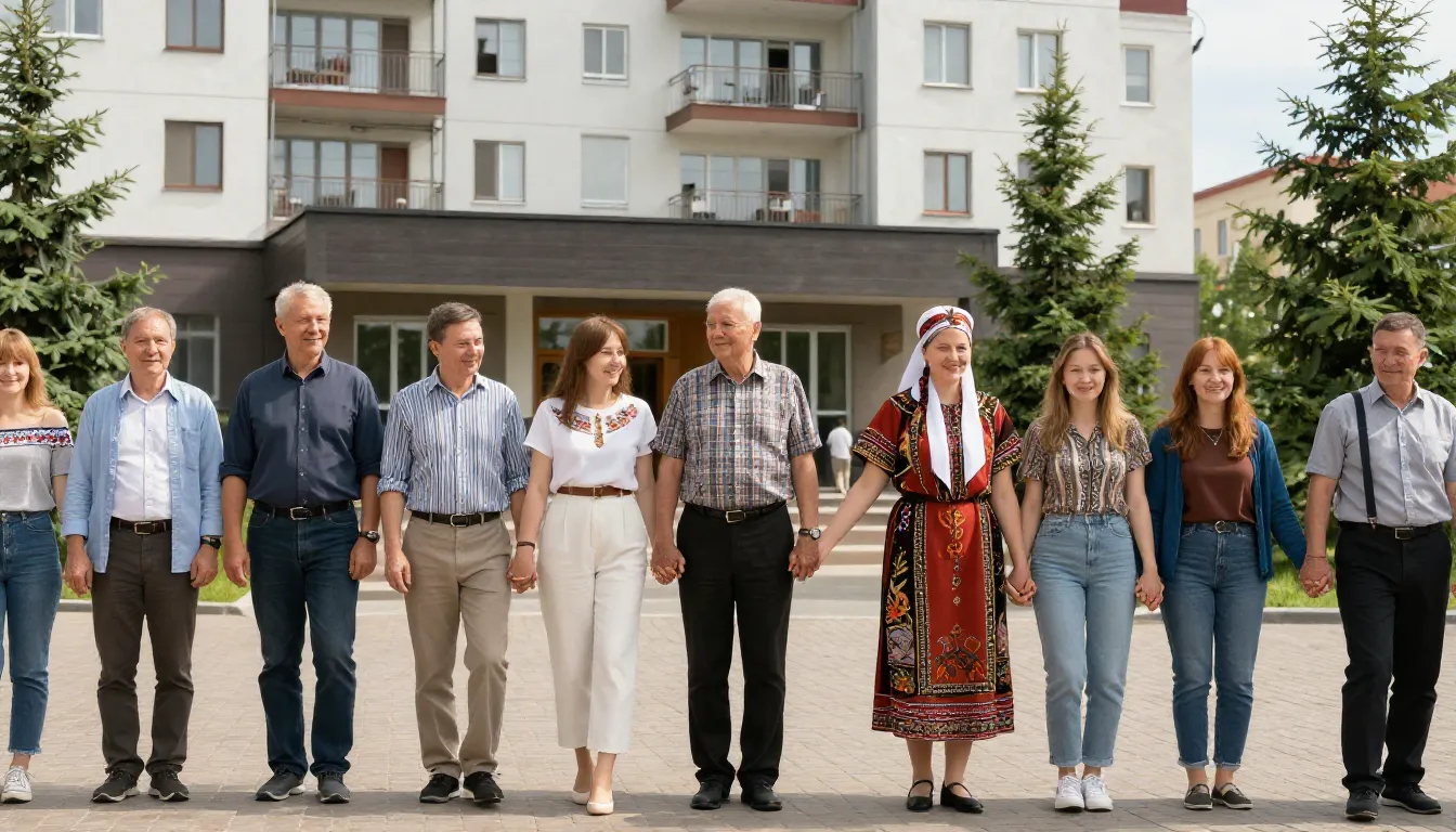 People of different ethnicities in modern clothes with subtl...