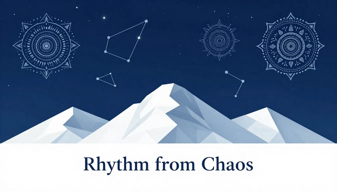 Minimalist book cover, 'Rhythm from Chaos' text in elegant L...