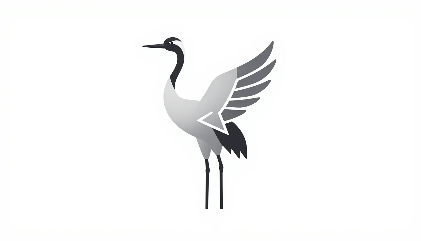 Minimalist logo design of a grey crane, elegant long neck, g...