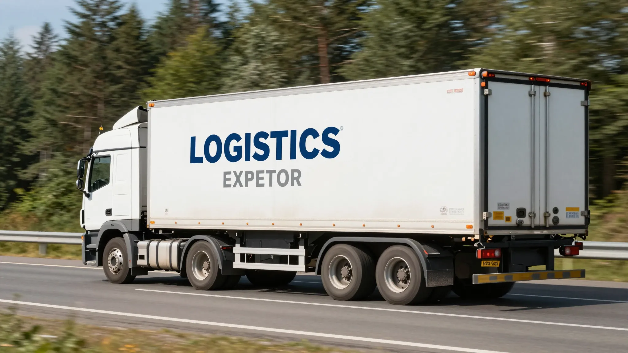 A dynamic shot of a heavy truck and a refrigerator trailer d...