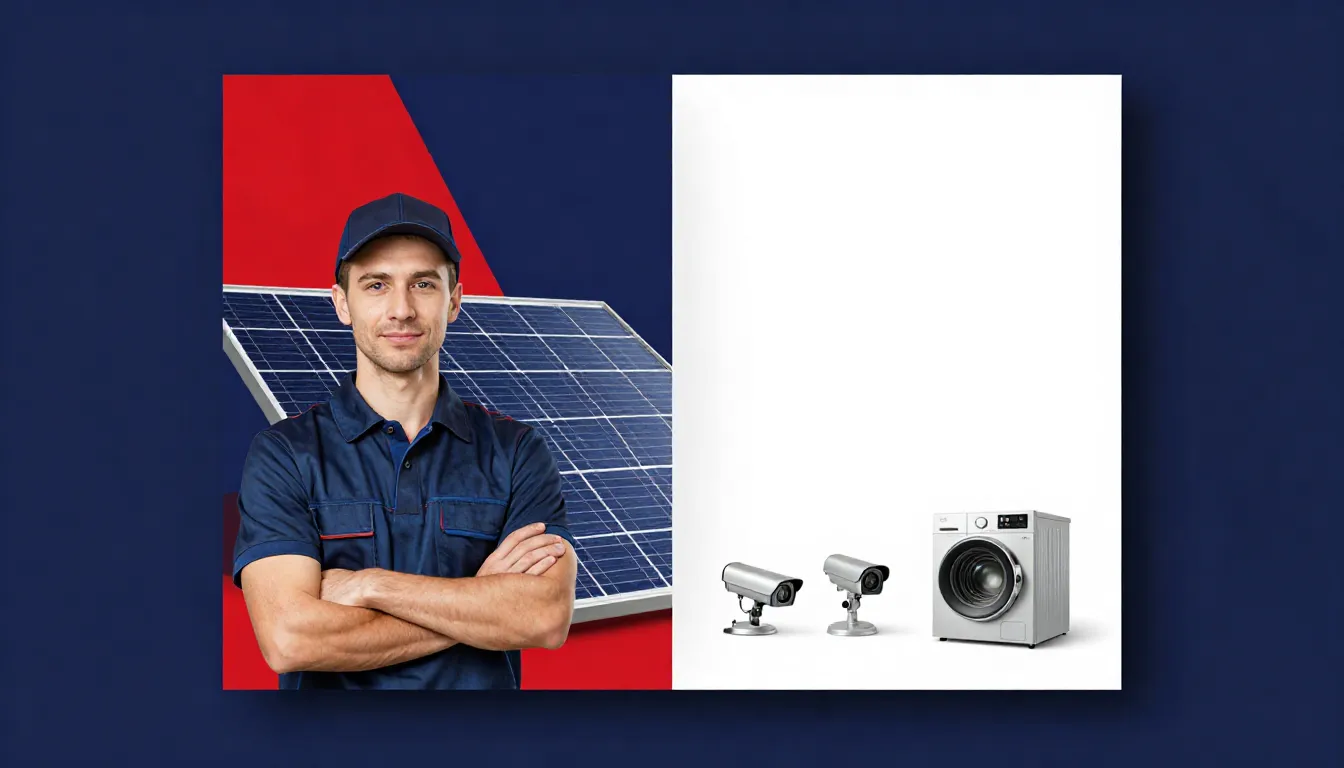 A modern advertising flyer with a professional technician on...