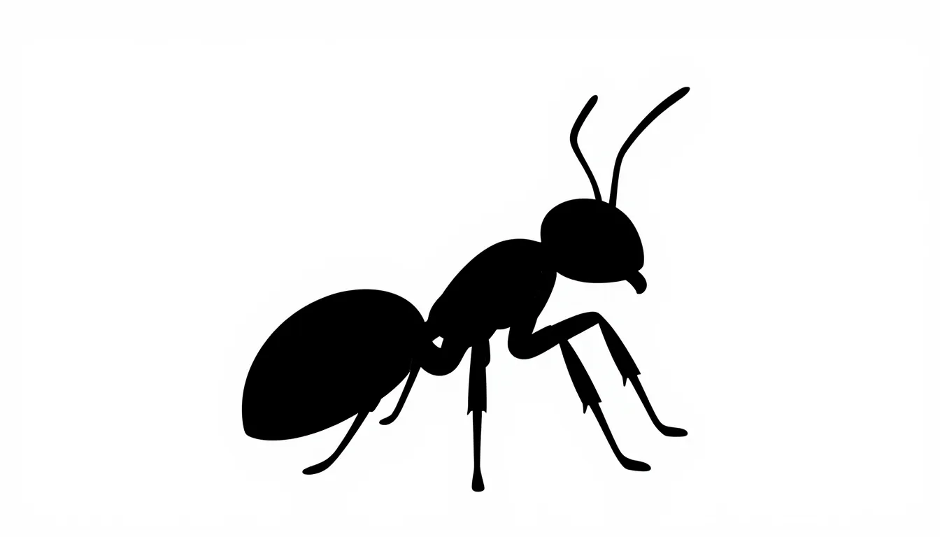 Solid black silhouette of an ant, minimalist graphic design,...