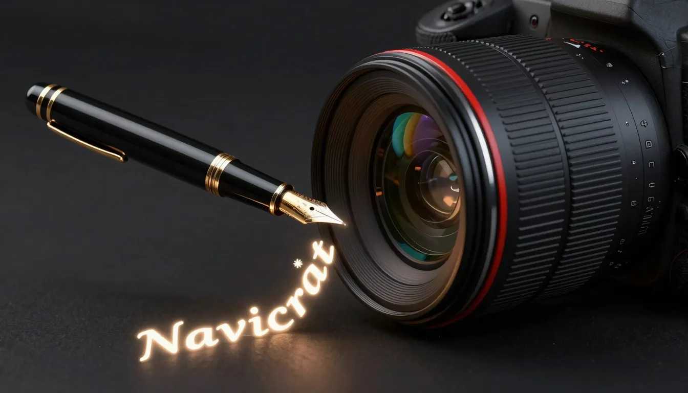 A conceptual 3D render of a video camera lens transforming i...