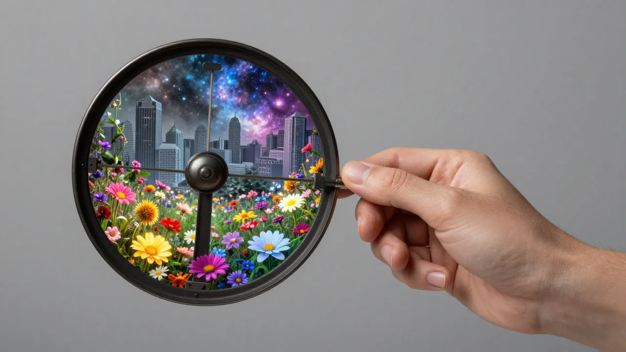 A surreal visual of a hand gently turning a kaleidoscope tha...