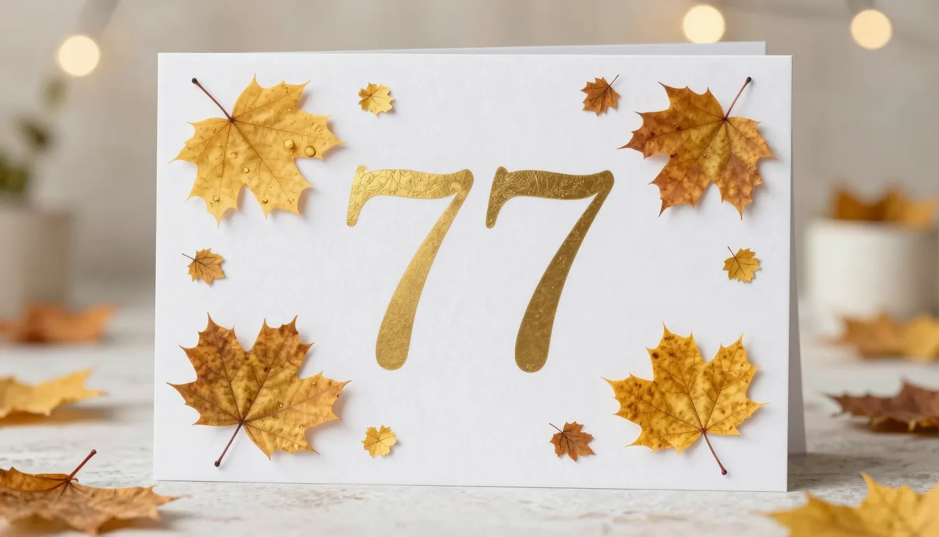 A beautiful autumn-themed greeting card with golden leaves, ...