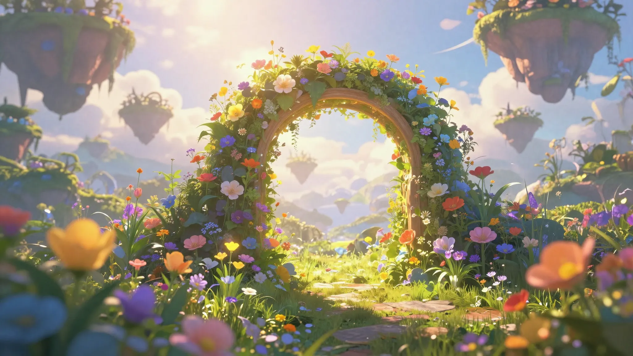 A magical portal opening into a vibrant fairytale world, glo...
