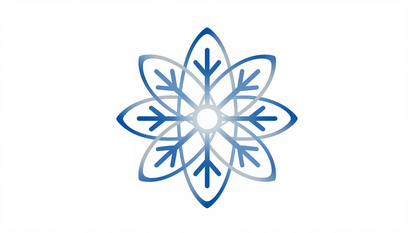 A minimalist logo of an atomic snowflake. The design combine...