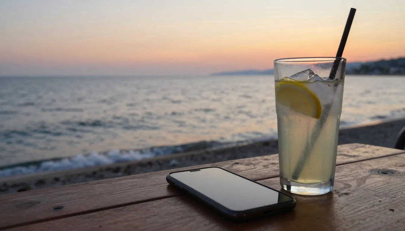 A peaceful view of the Black Sea coast at sunset, calm waves...