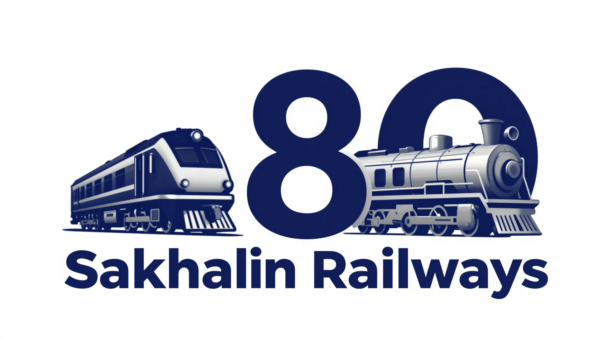 A minimalist logo design for Sakhalin Railways 80th annivers...