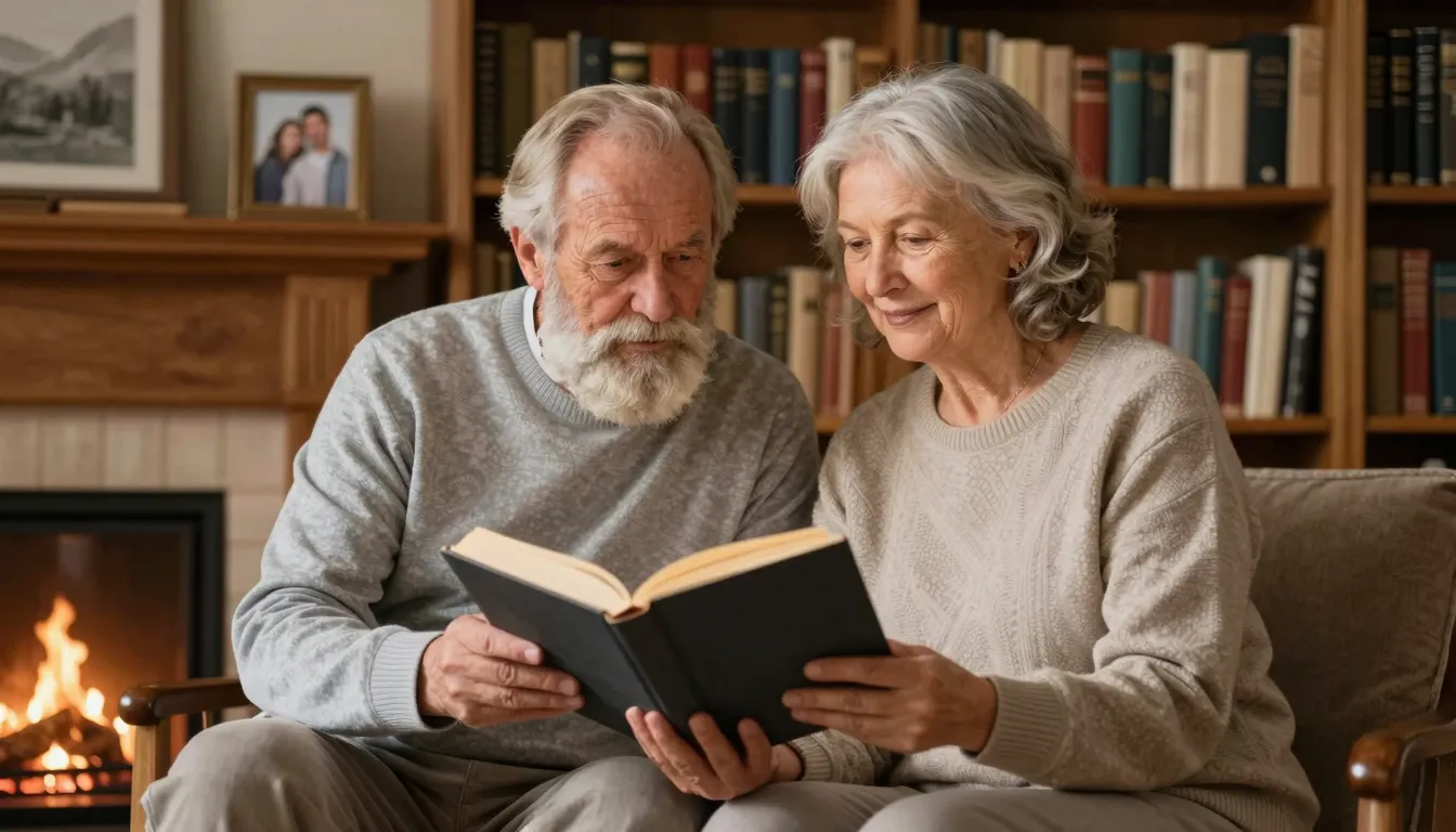 An elderly Slavic couple, a man with a grey beard and a woma...