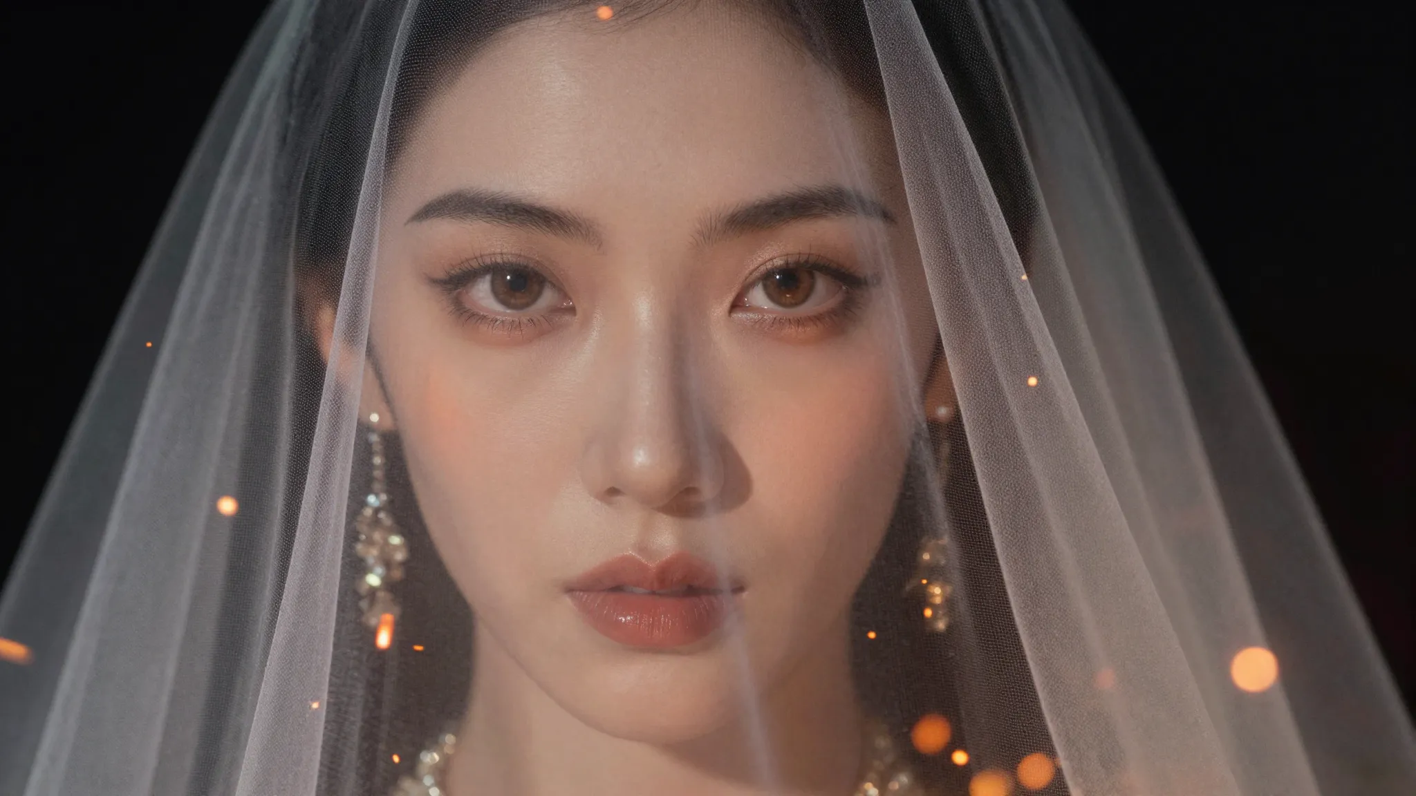 A high-fashion cinematic shot of a mysterious woman's eyes b...