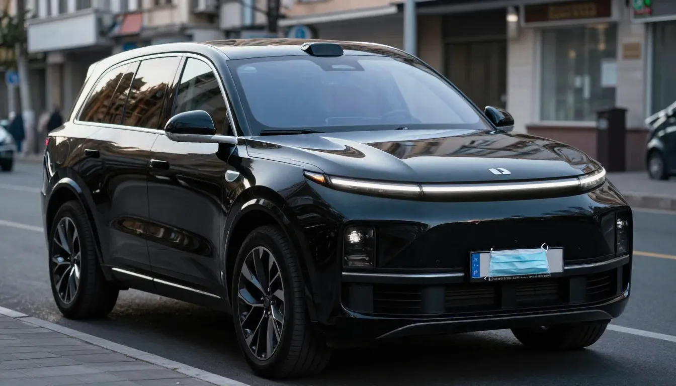A luxury modern black SUV parked on a city street in Krasnod...