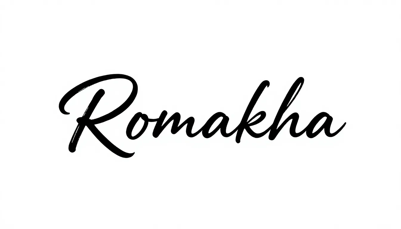 Minimalist calligraphy logo 'Romakha', elegant flowing cursi...