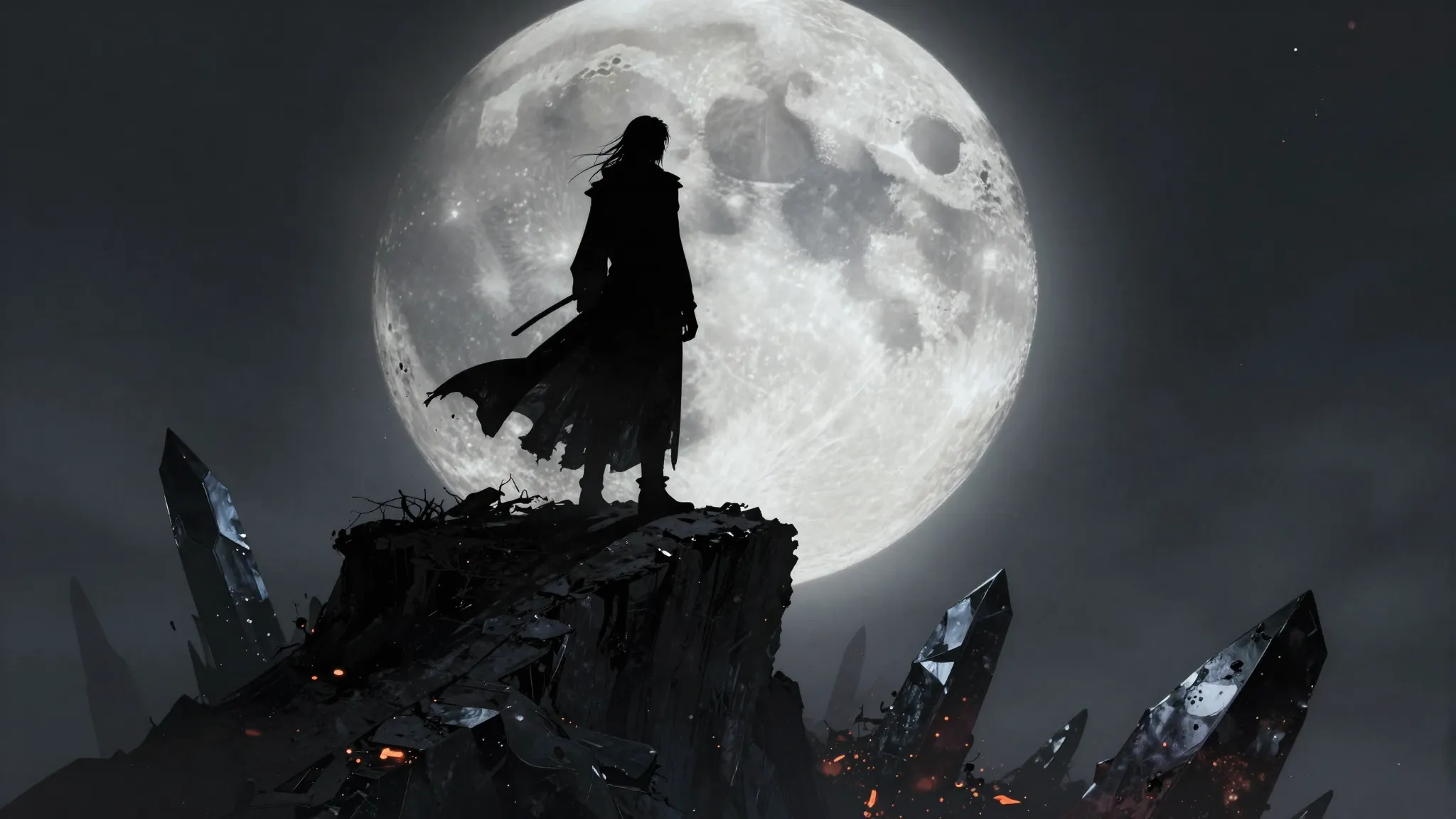 Gothic rock aesthetic, a silhouette of a dark poet standing ...